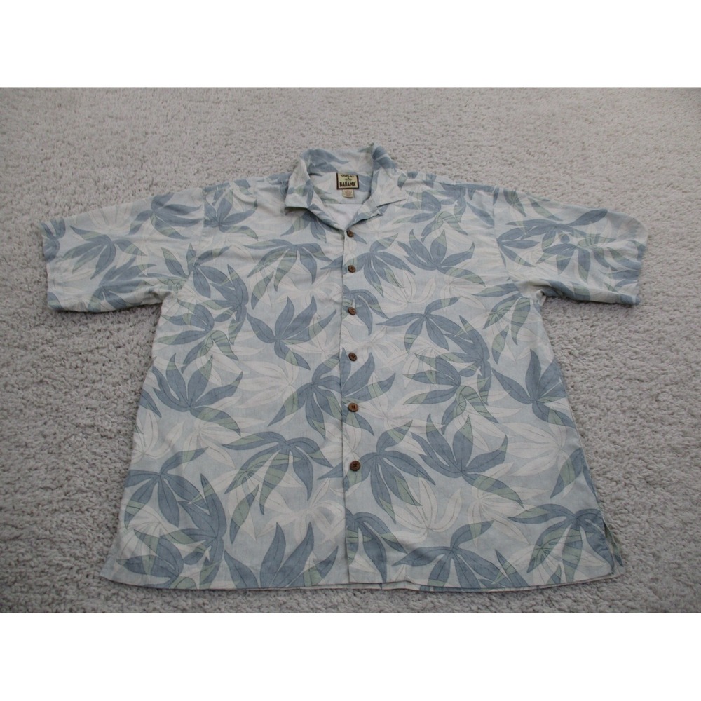 Tommy Bahama Shirt Mens Extra Large Blue Floral Silk Hawaiian Loop Collar Beach